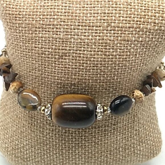 Tiger's Eye Barrel with Earth-tone Stone Chips & Crystal Bracelet - Picture 9 of 13